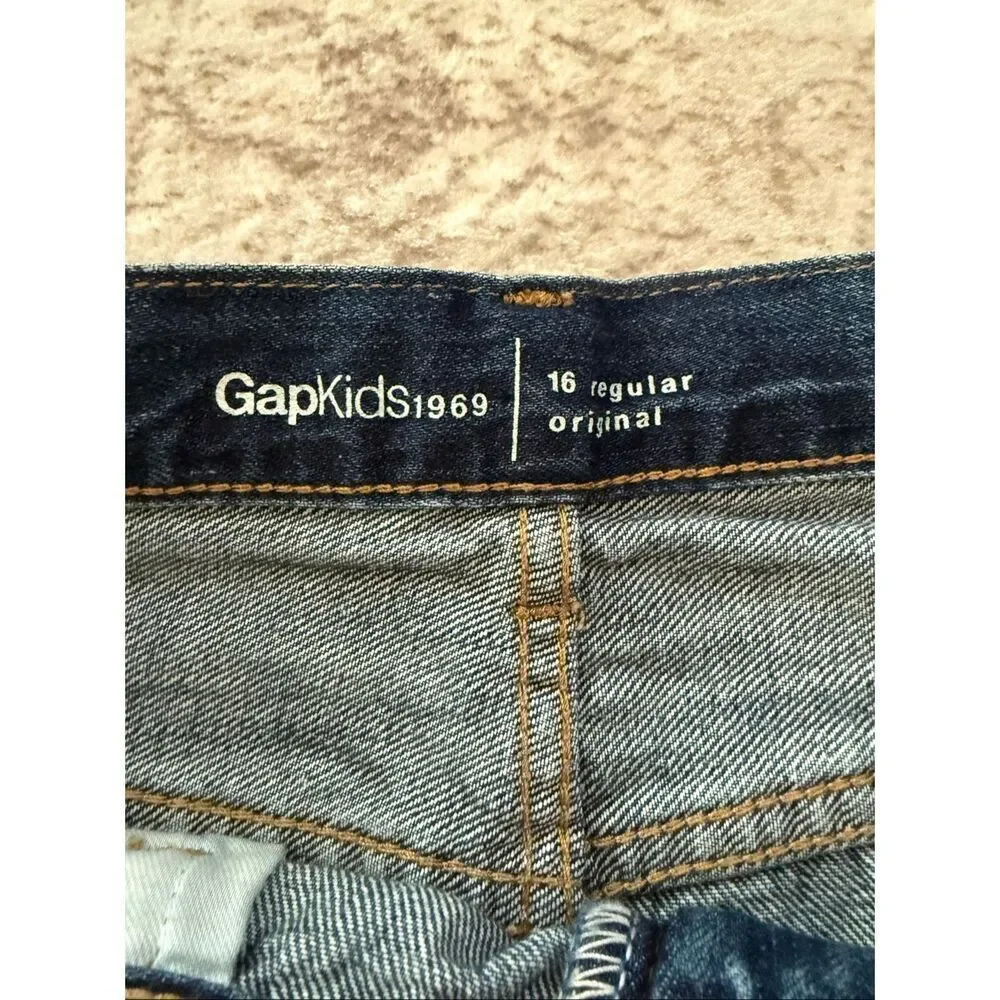 NWT Gap 1969 Kids Cotton Denim Slim Straight Leg Jeans Dark Wash Blue Size 16